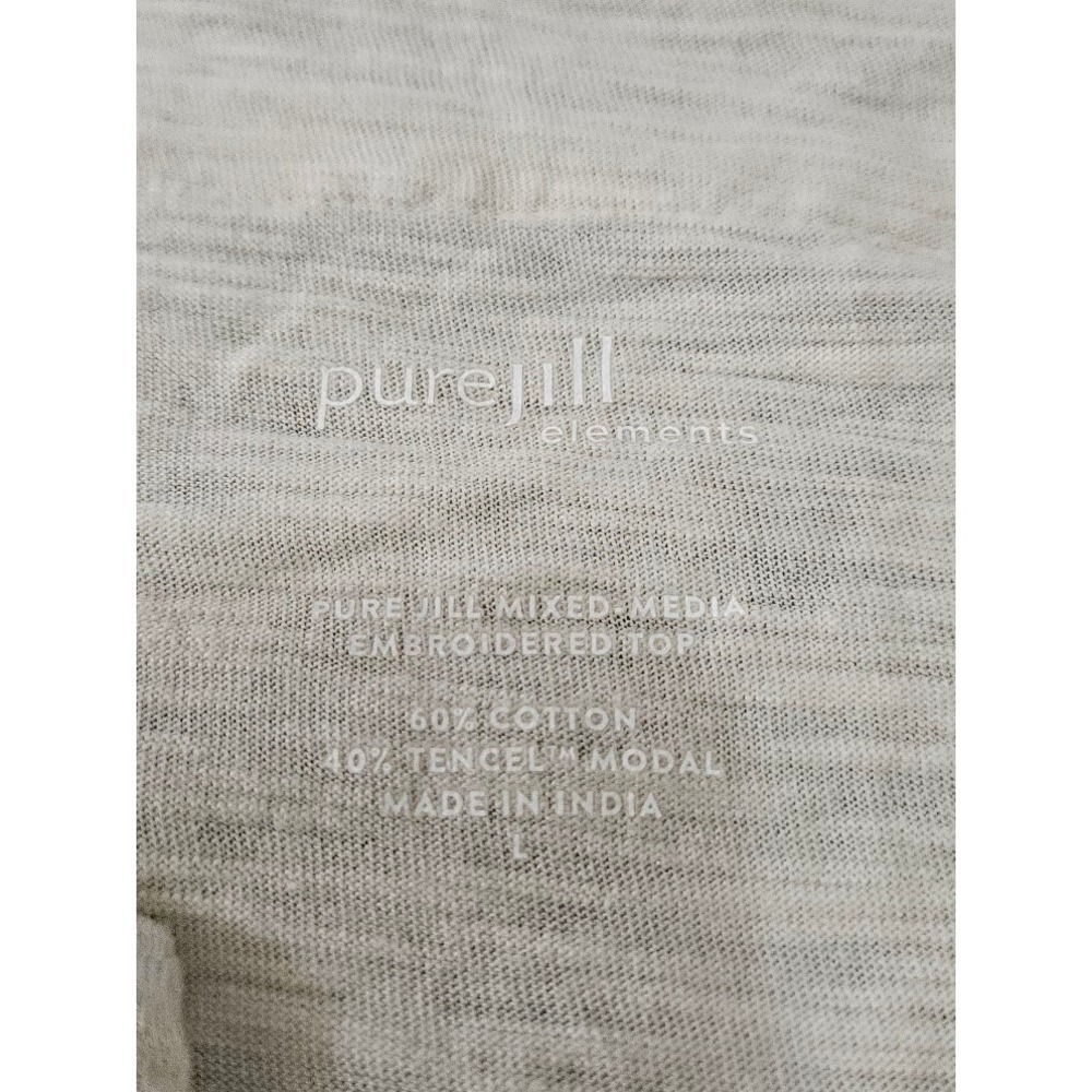 J. Jill Pure Jill Elements Embroidered Mixed Media Top Gray Cream Boho Large - Picture 2 of 5
